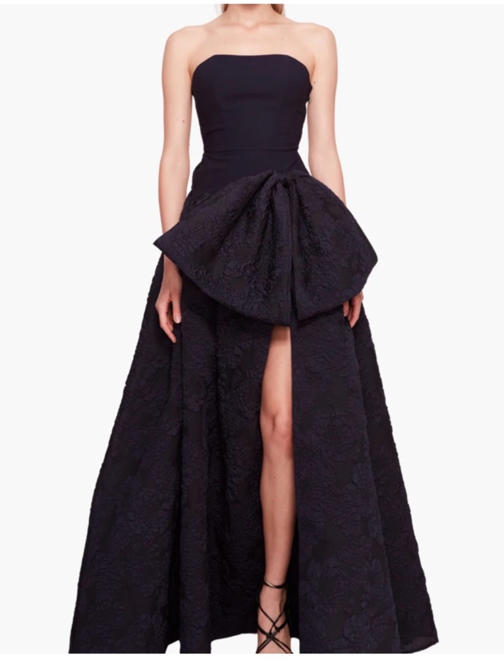 Strapless Navy Maxi Dress with Sculpted Bow Detail